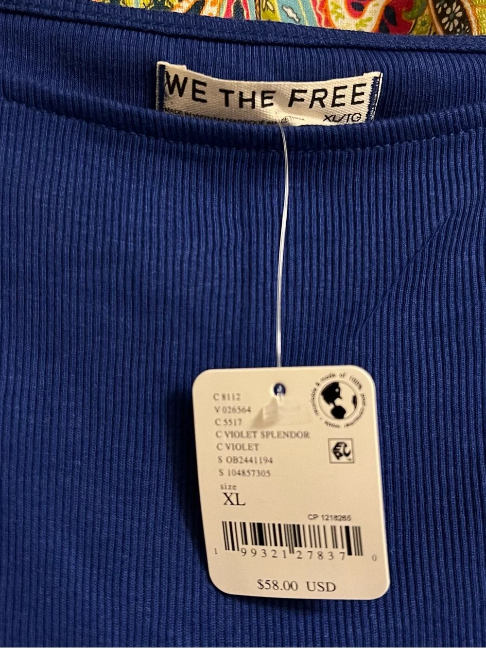 Free People Lucy Off-The-Shoulder Tee T Shirt Top Ribbed Blue Size XL - Picture 6 of 9